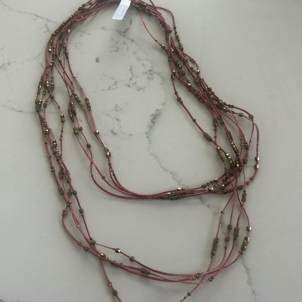 Anthropologie Serefina Multi-Strand Pink Beaded Necklace with Gold Accents